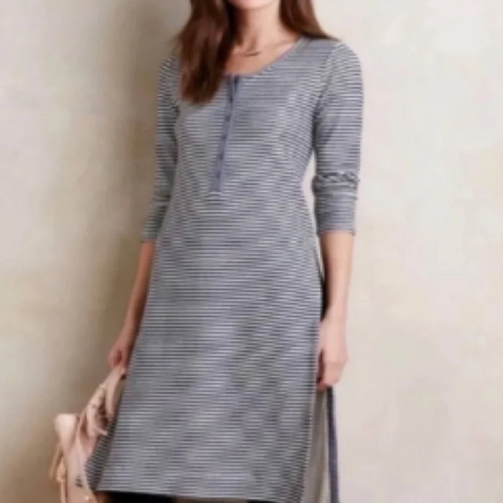 Anthropologie Postmark blue and white strip midi dress large - Picture 1 of 9